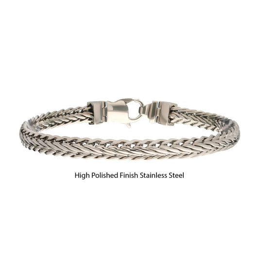 High Polished Finish Stainless Steel Cut Spiga Chain Bracelet