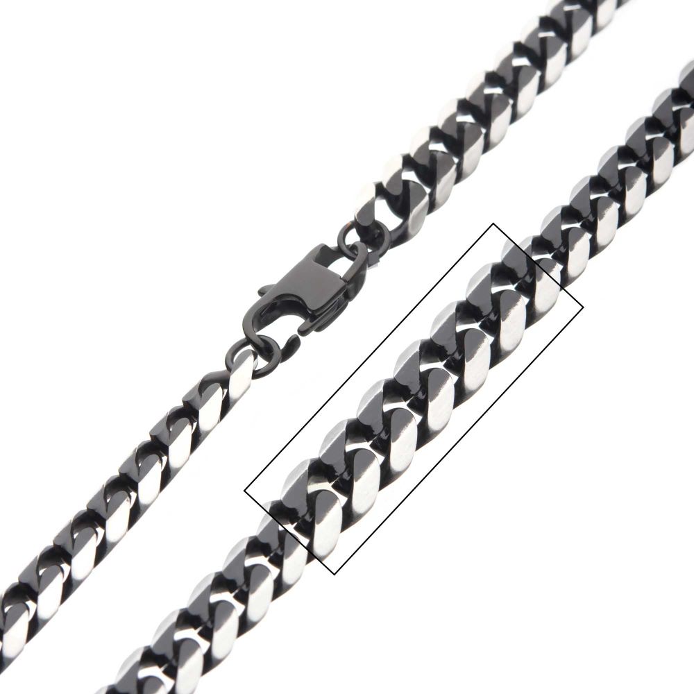 Stainless Steel Black IP 8mm Diamond Curb Chain Necklace