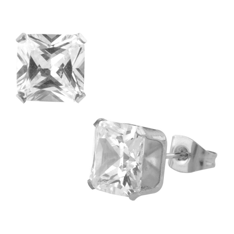 Clear Square CZ Stud Earrings (Unisex)