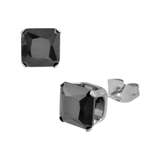 Black Square CZ Stud Earrings (Unisex)