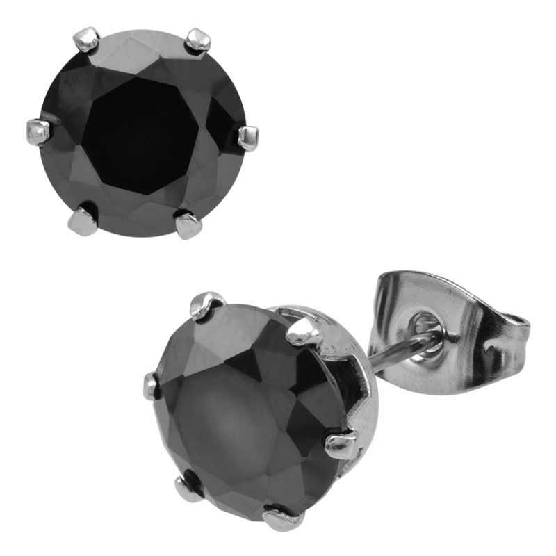 Prong Set Black CZ Stud Earrings (Unisex)