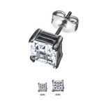 Stainless Steel & Black IP with Hashtag CZ Round Cut Stud Earrings