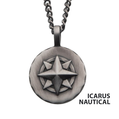 Gun Metal IP Engravable Compass Medallion Pendant with Chains for Grads