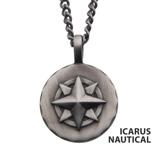 Gun Metal IP Engravable Compass Medallion Pendant with Chains for Grads