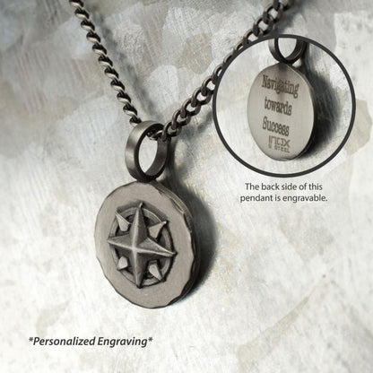 Gun Metal IP Engravable Compass Medallion Pendant with Chains for Grads