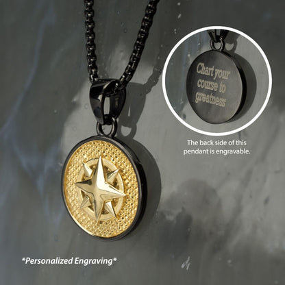 18Kt Gold IP Wayfinder Engravable Compass Medallion Pendant