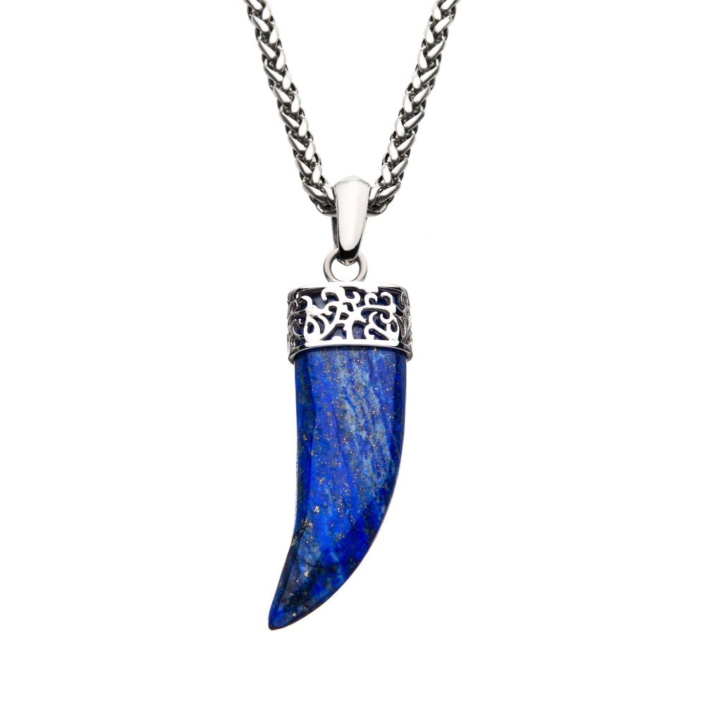 Stainless Steel with Lapis Lazuli Stone Horn Pendant