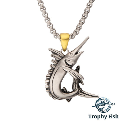 Antiqued Matte Finish Steel Marlin Pendant