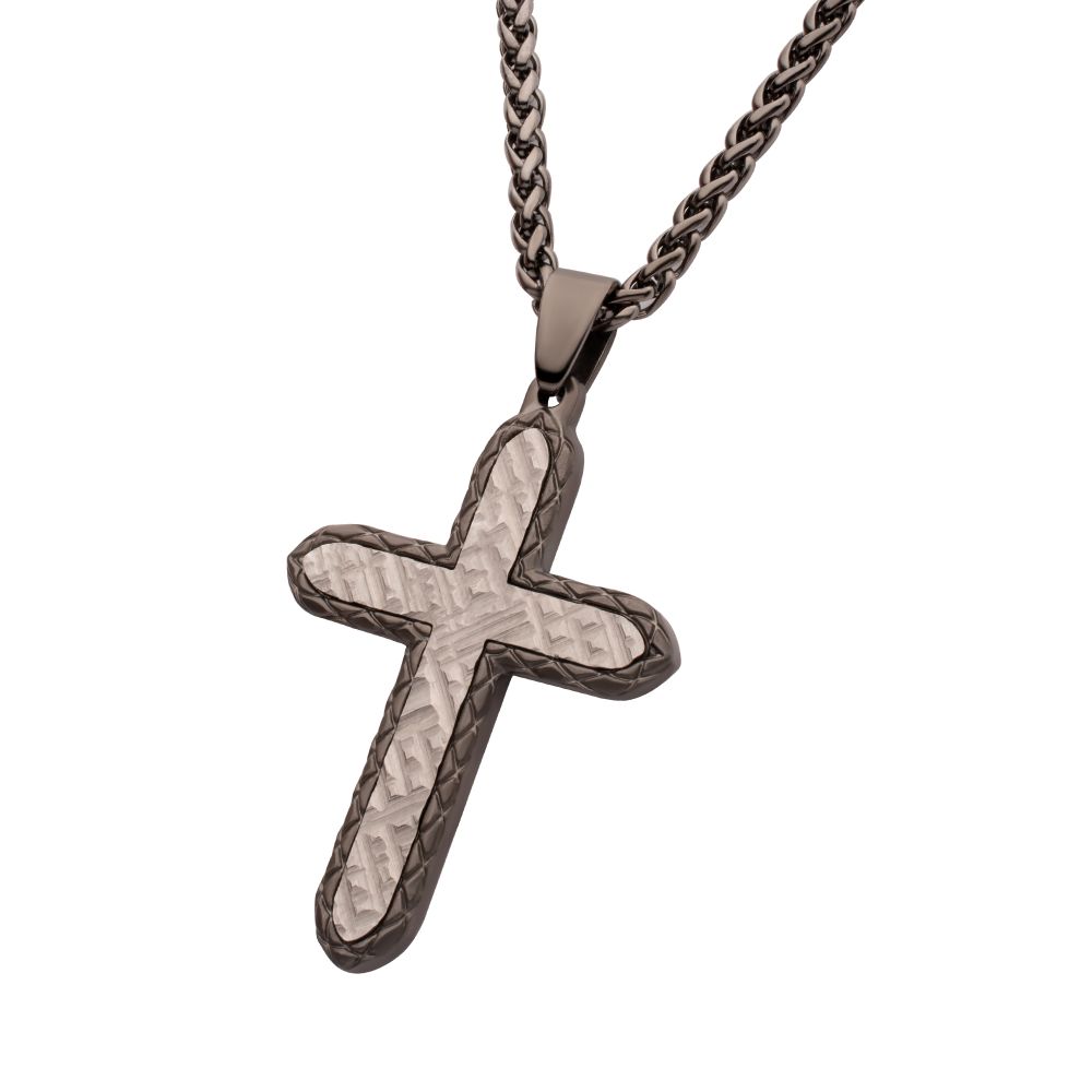 Gun Metal IP Stainless Steel Chiseled Bold Cross