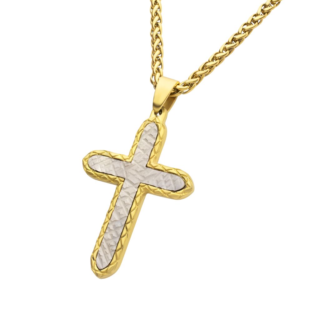 18Kt Gold IP Stainless Steel Chiseled Bold Cross