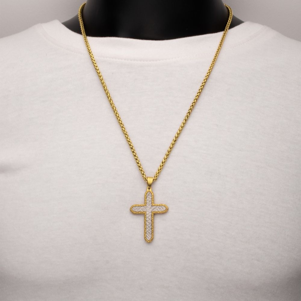 18Kt Gold IP Stainless Steel Chiseled Bold Cross