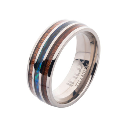 Titanium Wood & Shell Inlay Ring