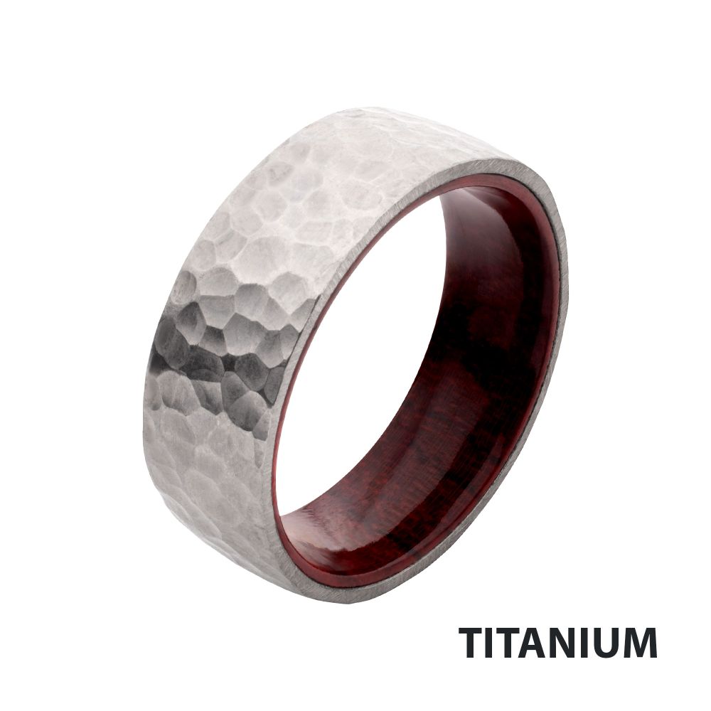 Titanium & Redwood Matte Finish Hammered Comfort Fit Ring